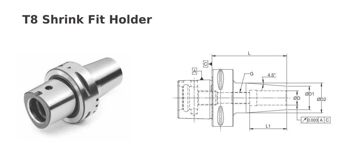 Polygonal Shank T8 SFH10 090 Shrink Fit Holder (Balanced to G2.5 25000 RPM) (ISO 26623-1) (Compatible with Capto® Style C8)